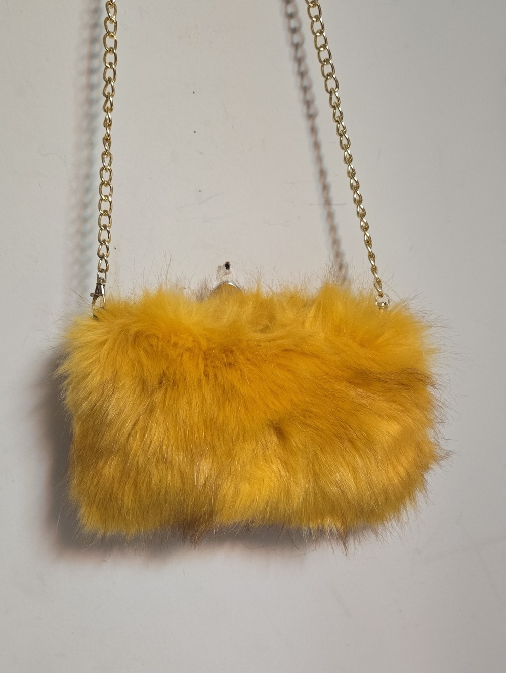 Source Unknown Faux Fur Chain Clutch in Mustard Yellow
